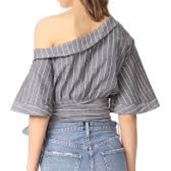 LIKELY off the shoulder pinstripe gray crop top - Picture 5 of 6